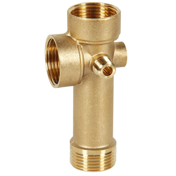 5 ways fitting in low brass to allow the compact installation of the water pump, pressure switch, pressure gauge and flexible hose to the tank. FEATURES: Low lead brass ¼" male thread connection ¼" female thread connection 1" male thread connection 1" female thread connection x 2