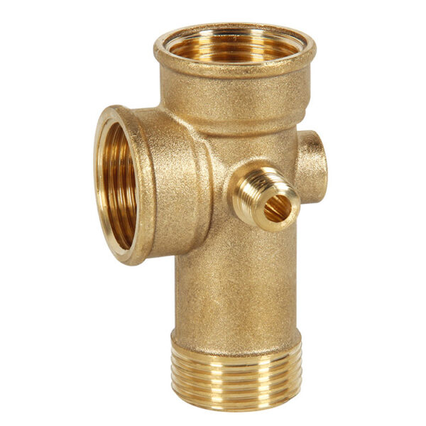 5 ways fitting in low brass to allow the compact installation of the water pump, pressure switch, pressure gauge and flexible hose to the tank. FEATURES: Low lead brass ¼" male thread connection ¼" female thread connection 1" male thread connection 1" female thread connection x 2