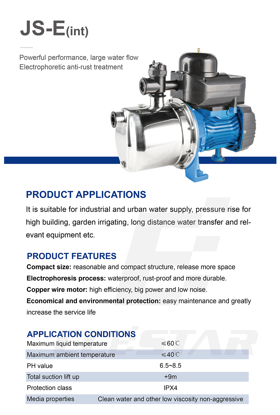 JS-int self-priming water pump - Fujian Elestar Water Pumps - Your ...