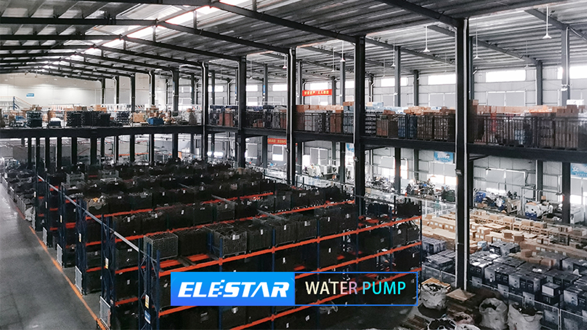 Finished water pump warehouse with racking and forklift